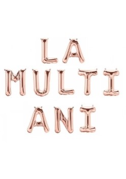 Set 10 Baloane din Folie Metalizata, Flippy, Figurine Litere, Model La multi ani, Tema Aniversare, 40 cm, Ambalaj Individual, Pai Inclus,  Umflare cu Aer sau Heliu, Bej