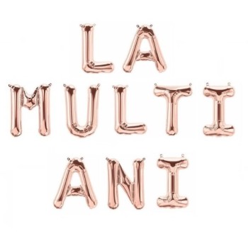 Set 10 Baloane din Folie Metalizata, Flippy, Figurine Litere, Model La multi ani, Tema Aniversare, 40 cm, Ambalaj Individual, Pai Inclus,  Umflare cu Aer sau Heliu, Bej