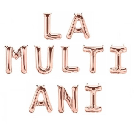 Set 10 Baloane din Folie Metalizata, Flippy, Figurine Litere, Model La multi ani, Tema Aniversare, 40 cm, Ambalaj Individual, Pai Inclus,  Umflare cu Aer sau Heliu, Bej