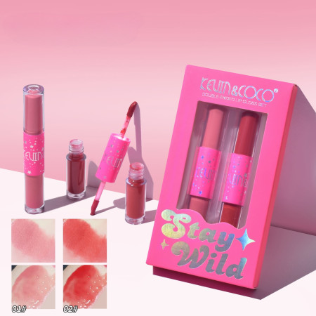 Set Rujuri & Gloss-uri "Stay Wild", 4 Culori – 2 Rujuri Mate + 2 Gloss-uri, Rezistente la Transfer, Cadou Ideal, 15.1 x 8.1 cm