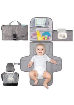 Geanta Multifunctionala pentru Schimbat Pampers, Flippy, Rezistenta la Apa, cu Agatatoare, Compartimentata, 30x20 cm, Gri