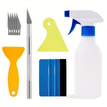Set Accesorii pentru Colantare Auto, 10 Piese, Lame, Raclete, Pulverizator, Plastic PP, Multicolor
