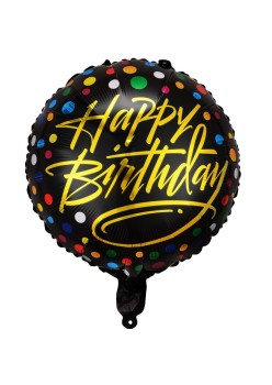 Balon din Folie Metalizata, Flippy, Figurine, Model 3, Happy Birthday, Tematica Aniversare, 45 cm, Ambalaj Individual, Pai Inclus, Umflare cu Aer sau Heliu, Multicolor
