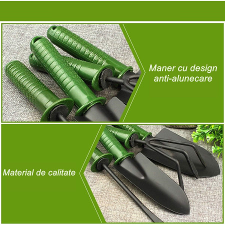  Unelte Grădină Compacte, Set 4 pentru Plantare și Îngrijire Plante, Material PVC + Carton, 25x8.5 cm, Verde