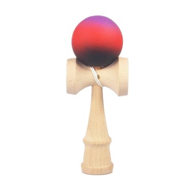 Jucarie Interactiva Kendama, Flippy, din Lemn, 18 cm, Joc de Indemanare pentru Copii si Adulti, Model Gradient 10, Mov/Rosu/Negru