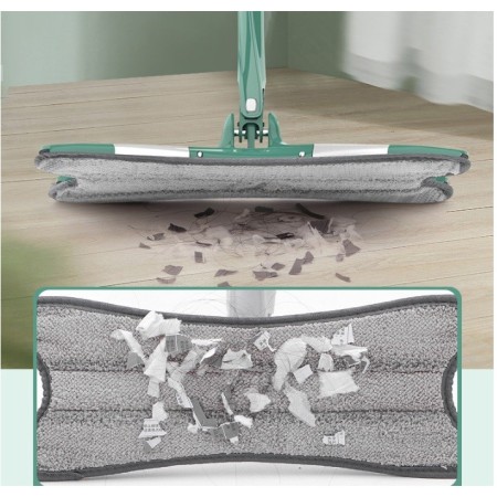 Mop Plat cu Laveta din Microfibra, Flippy, Pentru Uz Casnic, Sistem de Stoarcere X, Tija Telescopica 140 cm, Rotire 360°,38 x 140 cm, Verde