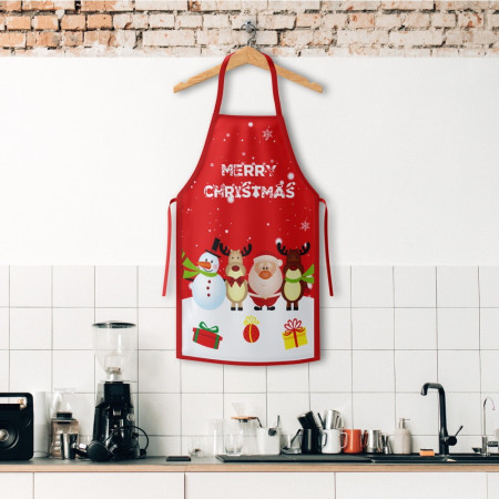 Sort de Bucatarie Merry Christmas, Decorativ, Tema de Craciun, 50 x 70 cm, Poliester, Rosu