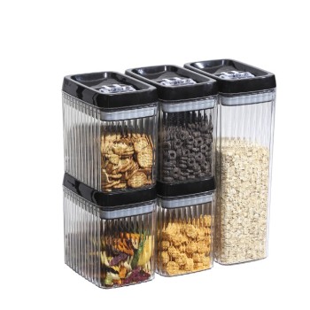 Cutii de Depozitare Alimente, Flippy, Set din 5 Cutii de tip Container, Recipiente pentru Cereale in Bucatarie,  Transparente cu Capac Negru