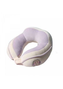 Pernă de Călătorie pentru Gât și Cap, Design Ergonomic, Umplutură Moale din Bumbac, Model Brodat Iepure, 28x28x10 cm, Lila
