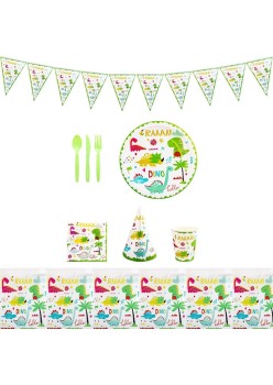 Set 9 Accesorii de Masa, Flippy, Colectia Dino Park, 82 Piese, din Carton/Plastic/Hartie, Multicolor
