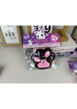 Jucarie Antistres Squishy, Flippy, cu Revenire Lenta, Model Labuta de Pisica, cu Stelute, 12 cm, 220g, Pinch Family, Ambalaj Transparent, Roz Negru