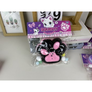 Jucarie Antistres Squishy, Flippy, cu Revenire Lenta, Model Labuta de Pisica, cu Stelute, 12 cm, 220g, Pinch Family, Ambalaj Transparent, Roz Negru