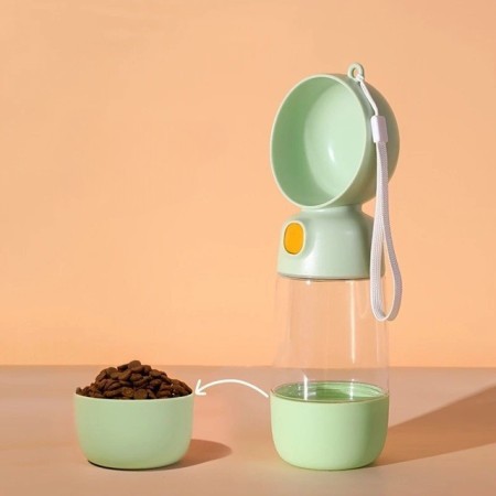 Sticla Animale, Flippy, Portabila, pentru Hrana si Apa, din ABS, 400 ml/182 ml, 25.5 x 8 x 9 cm, Verde