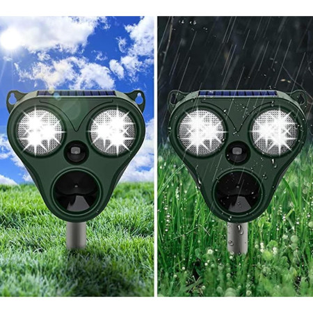 Aparat Solar cu Ultrasunete și Senzor PIR, Anti Rozătoare și Insecte, Repelent Animale Mari și Mici, IP66, 5 Setări, 300 mp, Verde