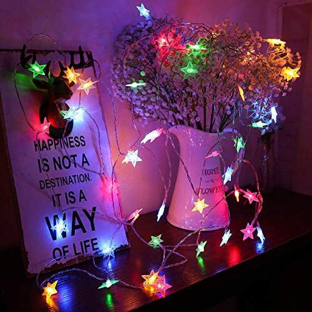 Instalatie Craciun Model cu Stelute, Tip Liniara, 3.5 m, 30 de LED-uri, cu Baterii, Multicolor