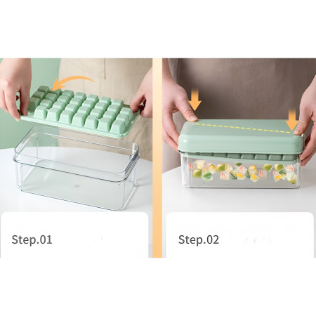 Set Cutie pentru Gheata, Flippy, Uz Casnic, Doua Tavite pentru Cuburi, Capac Etans, Lopata, 23.5x13.3x10 cm, Verde