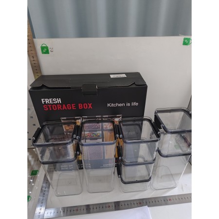 Set 8 Cutii depozitare pentru bucatarie, Flippy, 2x0.46 L, 3x0.7 L, 2x1.3 L, 1x1.8 L