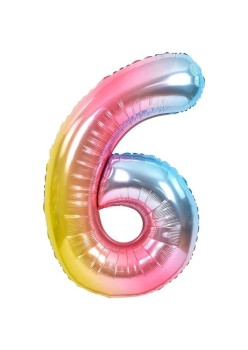Balon din Folie Metalizata Gradient Flippy, Figurina Cifra, Tema Aniversare 100 cm, Ambalaj Individual, Pai inclus, Umflare cu Aer sau Heliu, Multicolor, Cifra 6