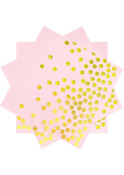 Set 20 de Servetele de Masa, Flippy, Imprimeu cu Buline Aurii, din Hartie, 17 x 17 cm, Roz