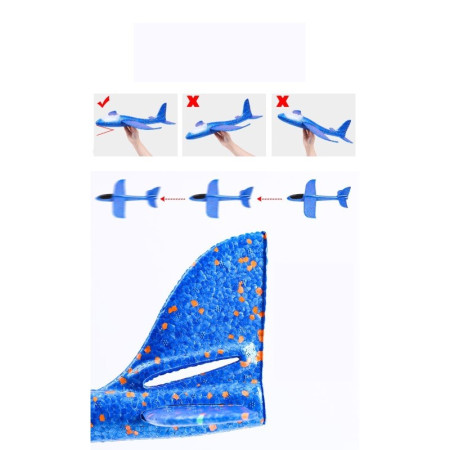 Avion Planor Polistiren 47 cm cu Lumini LED, Albastru – Jucarie Zburatoare Outdoor Copii