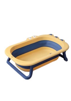 Cada Pliabila pentru Baie, Flippy, din PP+TPR, pentru Copii 0-6 Ani, Model Crocodil, Dop de Scurgere, 80x54x21 cm, Galben/Albastru