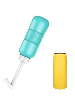 Bideu Portabil pentru Igiena Intima, Flippy, pentru Postpartum/ Postoperator, 450 mL, cu Capac si Husa Galbena, 29.5x7 cm, Culoare Recipient Verde