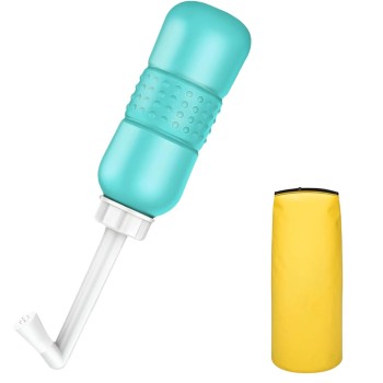 Bideu Portabil pentru Igiena Intima, Flippy, pentru Postpartum/ Postoperator, 450 mL, cu Capac si Husa Galbena, 29.5x7 cm, Culoare Recipient Verde