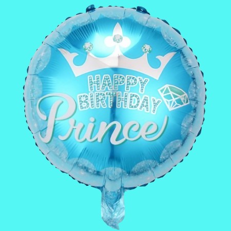 Balon din Folie Metalizata, Flippy, Figurine, Model Prince, Happy Birthday, Tematica Aniversare, 45 cm, Ambalaj Individual, Pai Inclus, Umflare cu Aer sau Heliu, Multicolor