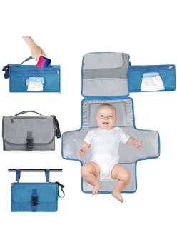 Geanta Multifunctionala pentru Schimbat Pampers, Flippy, Rezistenta la Apa, cu Agatatoare, Compartimentata, 30x20 cm, Albastru