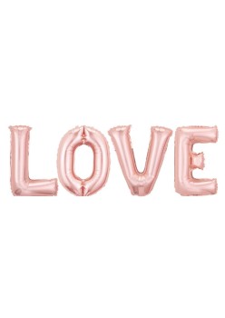 Set 4 Baloane din Folie Metalizata, Flippy, Figurine Litere, Model Scris Love, Tema Iubire, 80 cm, Ambalaj Individual, Pai Inclus, Umflare cu Aer sau Heliu, Roz