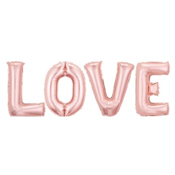 Set 4 Baloane din Folie Metalizata, Flippy, Figurine Litere, Model Scris Love, Tema Iubire, 80 cm, Ambalaj Individual, Pai Inclus, Umflare cu Aer sau Heliu, Roz