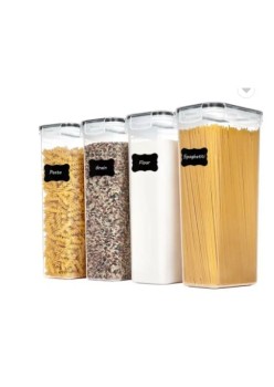 Set 4 cutii de depozitare alimente, condimente, diferite dimensiuni, Flippy, Transparente-Albe