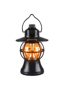 Lampă Camping Retro Portabilă Neagră, Felinar LED Vintage, 1200mAh, Reîncărcabilă, 3 Moduri Iluminare, Intensitate Reglabilă, 20 cm, Cârlig Agățare