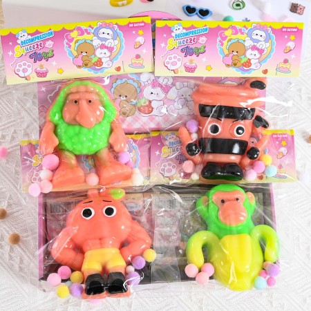Jucarie Antistres Squishy, Flippy, Model Omul Pesterii, cu Revenire Lenta, din TPR, 12 x 11 x 3 cm, Multicolor