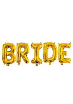 Set Baloane din Folie Metalizata, Flippy, Model Scris Bride, Litere de 40 cm, Tema Iubire, Baloane Party, Ambalaj Individual, Pai Inclus, Umflare cu Aer sau Heliu, Auriu