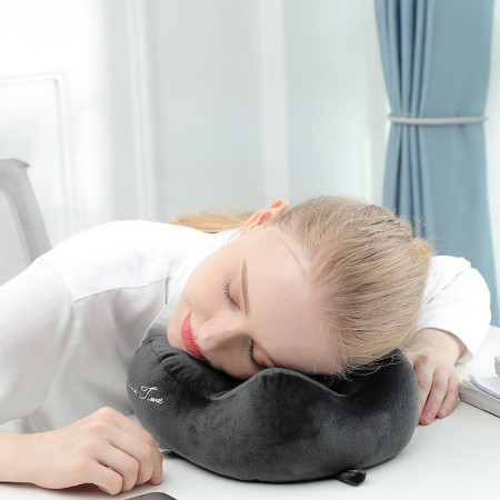 Pernă de Călătorie pentru Gât, Bumbac Moale, Suport Anatomic cu 4 Zone de Susținere, Ajustabilă, Gri