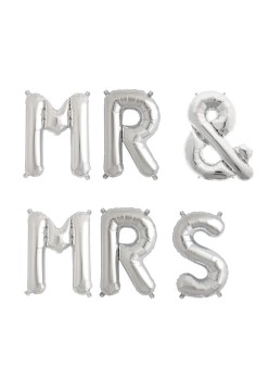 Set Baloane din Folie Metalizata, Flippy, Figurine Litere, Model MR&MRS, Tema Nunta, 40 cm, Baloane Party, Ambalaj Individual, Pai inclus, Umflare cu Aer sau Heliu, Argintiu