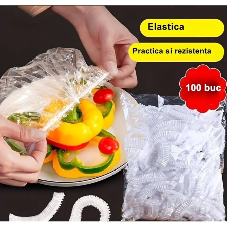 Set 100 Capace Elastice de Protecție pentru Alimente și Boluri, Reutilizabile, Sigilează Prospețimea, 12-40 cmSet 100 Capace Elastice de Protecție pentru Alimente și Boluri, Reutilizabile, Sigilează Prospețimea, 12-40 cm