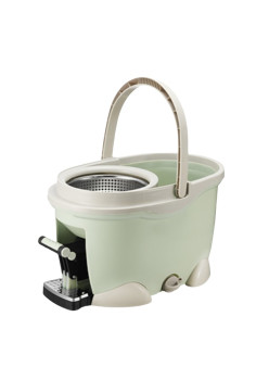 Set Galeata cu Pedala si Mop Rotativ 360°, Flippy, Cu Actiune Centrifuga x4, Pentru Uz Casnic, Maner din Otel Inoxidabil Telescopic, 2 Capte din Bumbac, 46x30x28 cm, Verde Matcha
