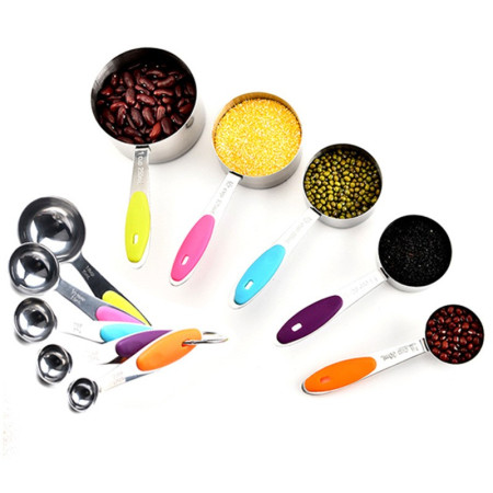 Set 10 Piese de Masurare, Flippy, 5 Linguri Gradate + 5 Cesti Gradate, Otel Inoxidabil + Silicon, 19 x 8 x 9 cm, Multicolor