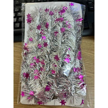 Beteala Craciun cu LED, Mov, model cu stelute, 2 m x 5 cm, PVC, Sir, Artificiala, Flippy