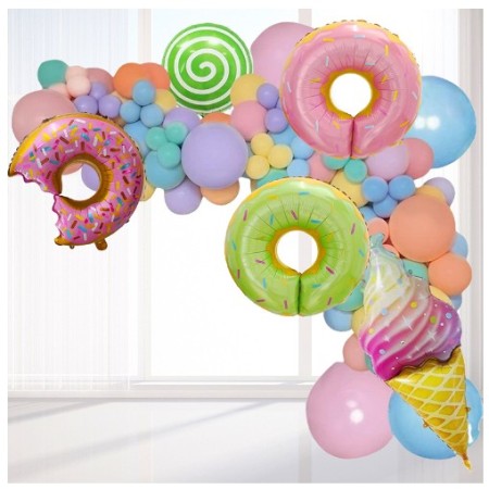 Set baloane pentru arcada, tematica candy, 20 baloane 30 cm, 60 baloane 25 cm, 40 baloane 12.5 cm, 4 baloane folie candy 58 -80 cm