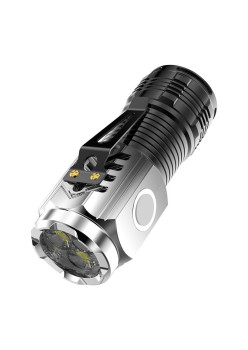 Lanterna cu 3 Nuclee Led, Flippy, Incarcare USB, Autonomie 4-20h, Raza Maxima 100-200 m, 5W, 4 x 4 x 9 cm, Suport de Agatat, Fund Magnetic, Argintiu