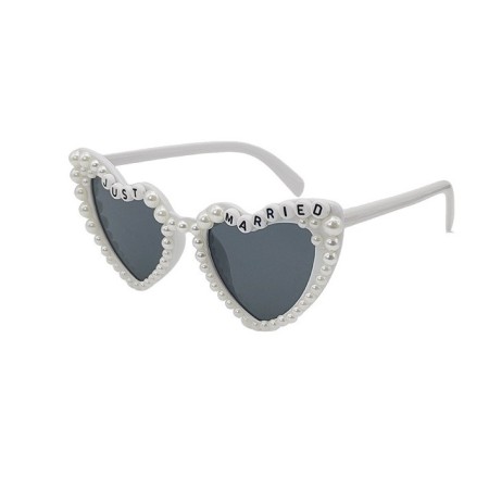Ochelari Decorativi, Flippy, Model Just Married, cu Perle, pentru Nunta, din PC, 15.3 x 5.7 x 14.5 cm, Alb