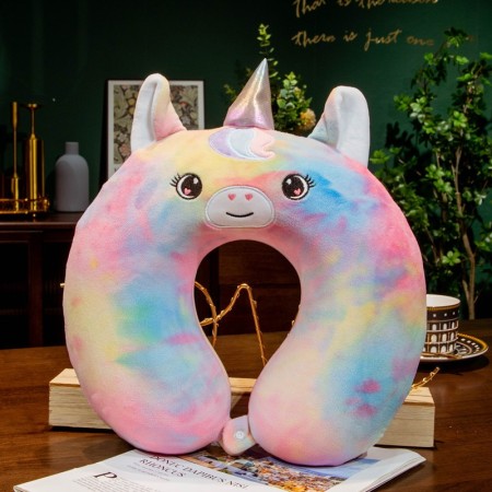 Pernă TravelUnicorn, Suport Ergonomic pentru Gât și Cap, Spumă cu Memorie, 30x30 cm, Sistem de Prindere cu Capse, Design Multicolor