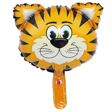 Balon din Folie Metalizata, Flippy, Mini Figurine Animalute, Model Tigru, Tematica Aniversare, 38x31 cm, Ambalaj Individual, Pai Inclus, Umflare cu Aer sau Heliu, Multicolor