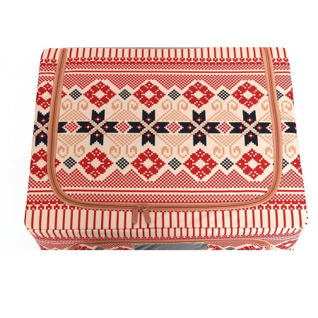 Cutie de Depozitare Pliabila cu 2 Usi de Acces si Fereastra Frontala, Fermoar Bidirectional, 66 L, Bumbac si In, 52 x 42 x 39 cm, Model Traditional 5