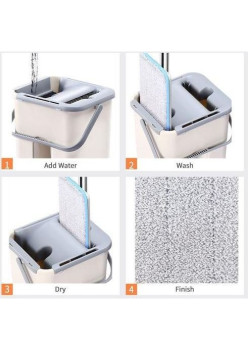 Set de curatenie Flippy, mop si galeata, galeata 6 l, 2 rezerve microfibra incluse, design modern, pentru interior, material plastic, peri sintetici, plat, cu storcere, bej