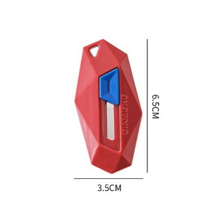 Cutter Compact pentru Cutii, Tip Breloc, Vârf Rotunjit și Zimtat, Design Ergonomic, 6.5x3.5 cm, Roșu