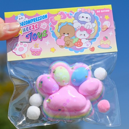 Jucarie Antistres Squishy, Flippy, Labuta de Pisica Pufoasa, cu Revenire Lenta, 7.5 x 8.5 cm, Model 27052, Multicolor